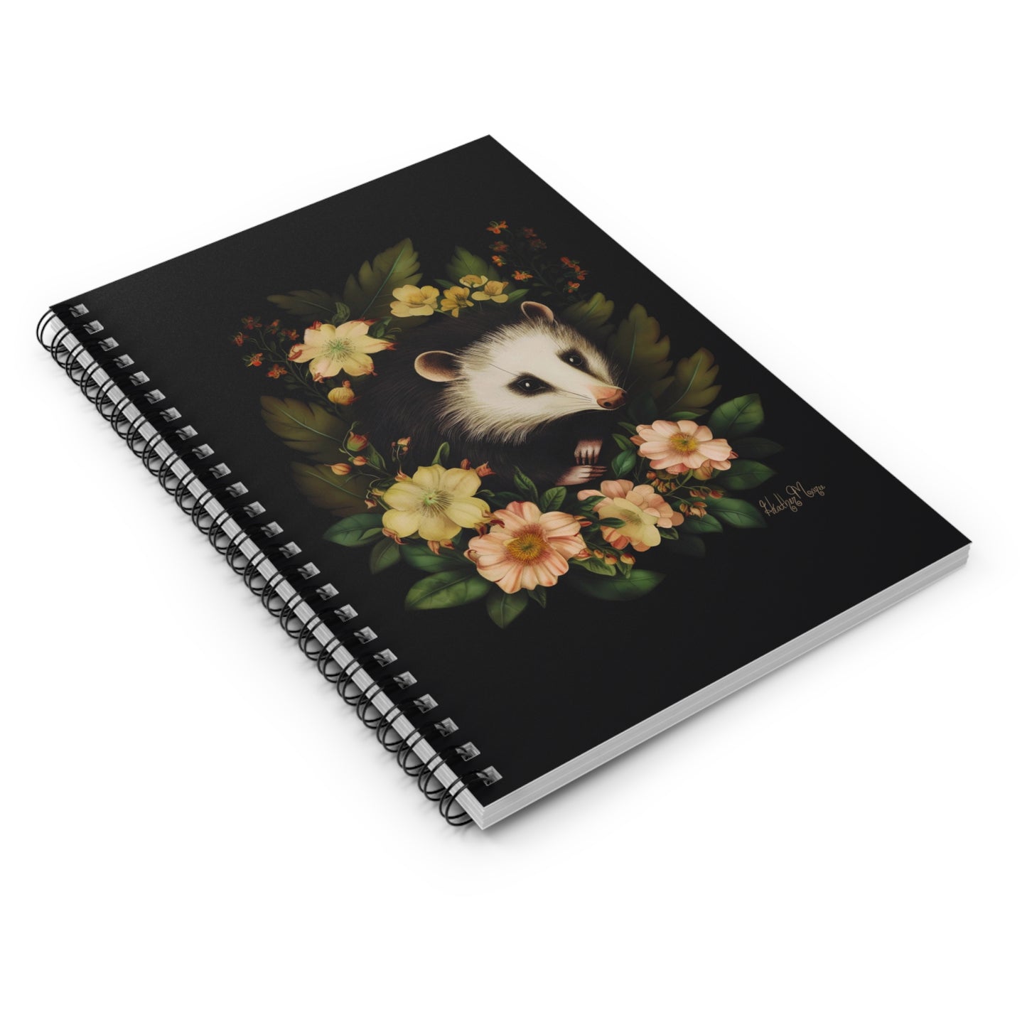 Fluffy Opossum with Flowers | Ruled Line Spiral Notebook