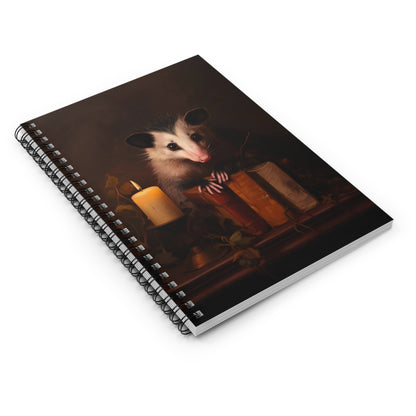 Opossum with Antique Books | Ruled Line Spiral Notebook