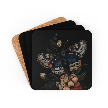 Blue Moth with Flowers | Set of 4 Coasters