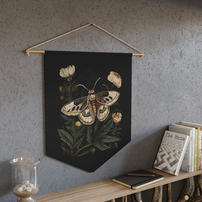 Soft Beige Moth with Ivory Flowers | Hanging Pennant