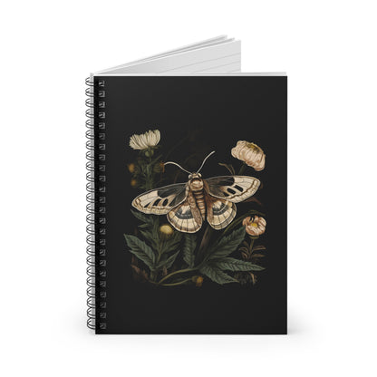 Soft Beige Moth with Ivory Flowers | Ruled Line Spiral Notebook
