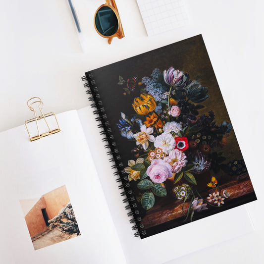 Still Life with Flowers and Butterflies | Ruled Line Spiral Notebook