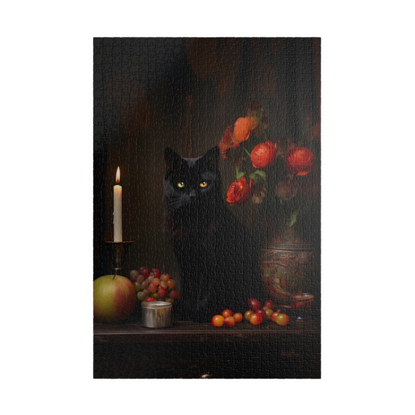 Black Cat with Flowers and Fruits | Jigsaw Puzzle