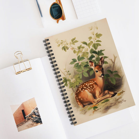 Lounging Fawn in Foliage | Ruled Line Spiral Notebook