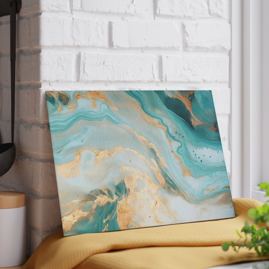 Soft Teal, Turquoise and Ivory Marble Glass Cutting Board