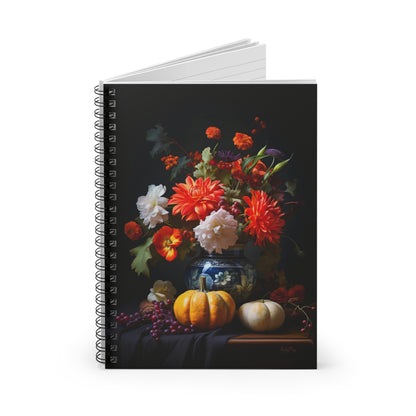 Flower Bouquet with Pumpkins and Fruit | Ruled Line Spiral Notebook