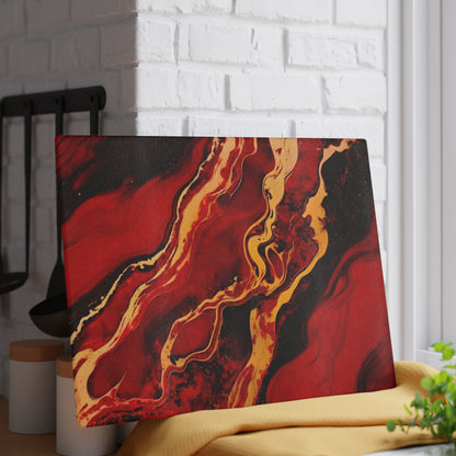 Crimson, Black and Gold Marble Glass Cutting Board