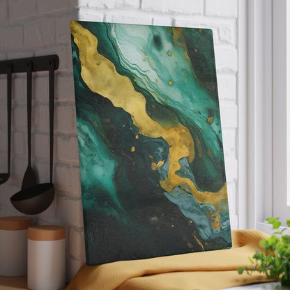 Dark Green and Teal Marble Glass Cutting Board