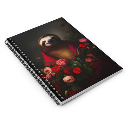 Majestic Sloth with Lush Flowers | Ruled Line Spiral Notebook