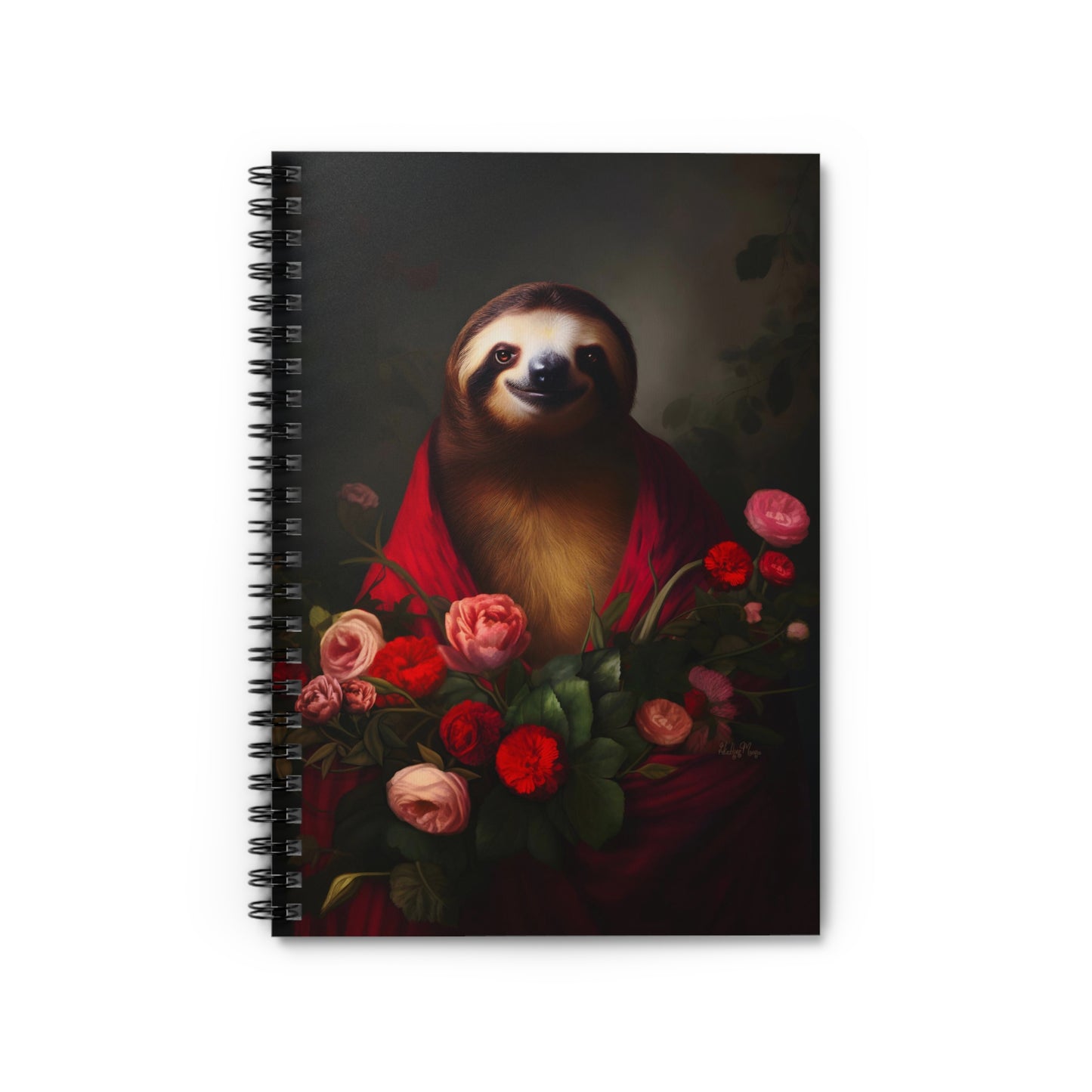 Majestic Sloth with Lush Flowers | Ruled Line Spiral Notebook