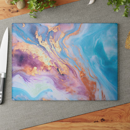 Blue and Mauve Unicorn Marble Glass Cutting Board