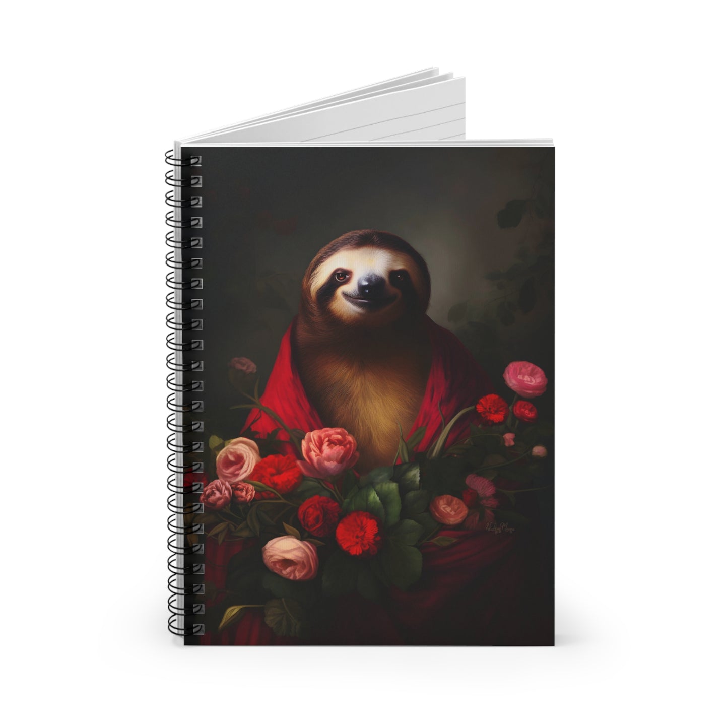 Majestic Sloth with Lush Flowers | Ruled Line Spiral Notebook