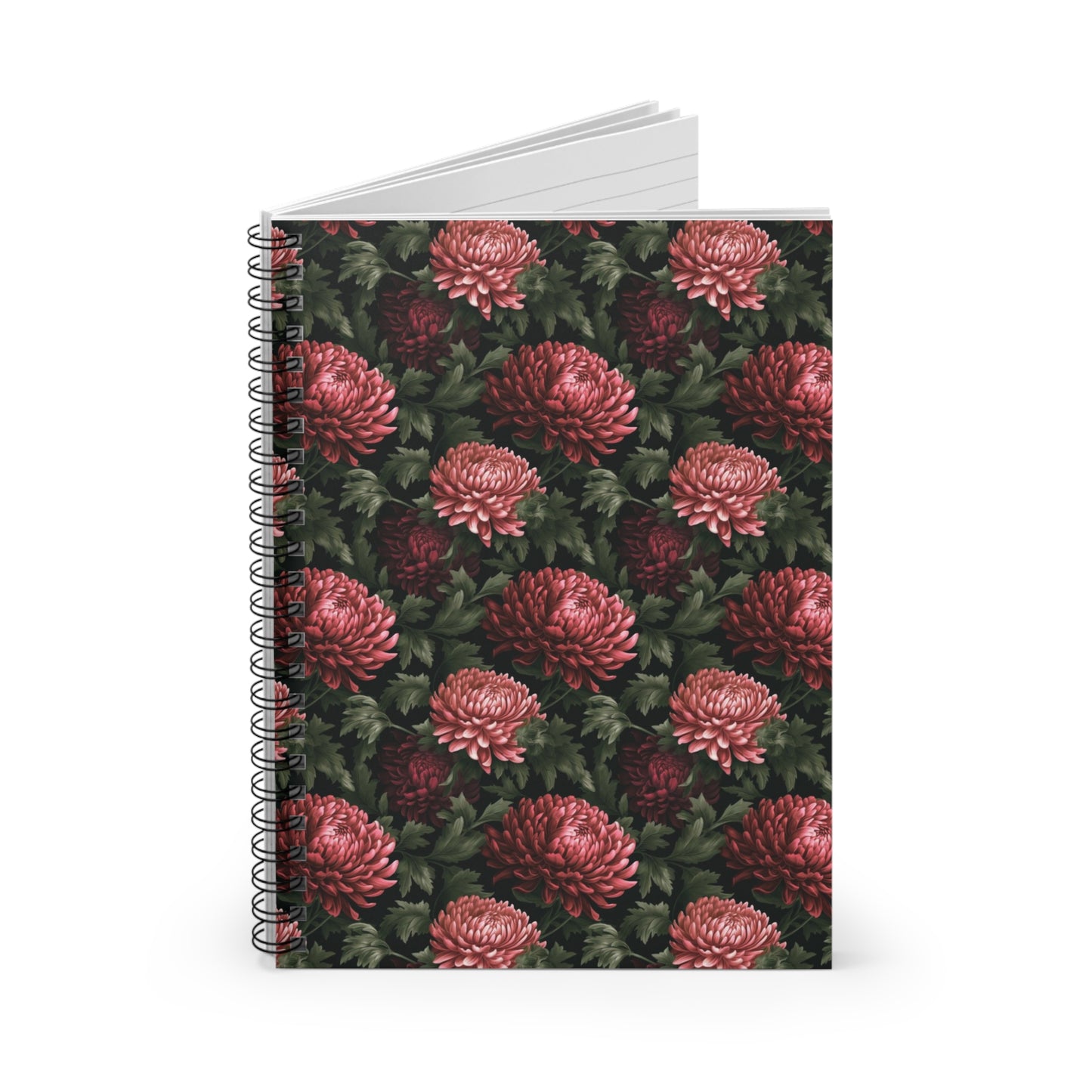Pink Vintage Chrysanthemums | Ruled Line Spiral Notebook