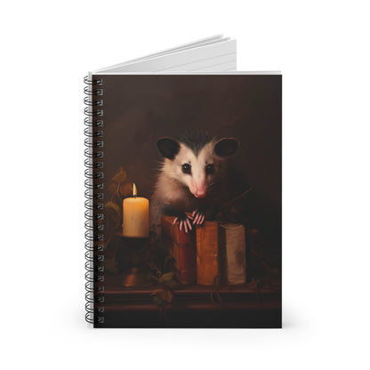 Opossum with Antique Books | Ruled Line Spiral Notebook