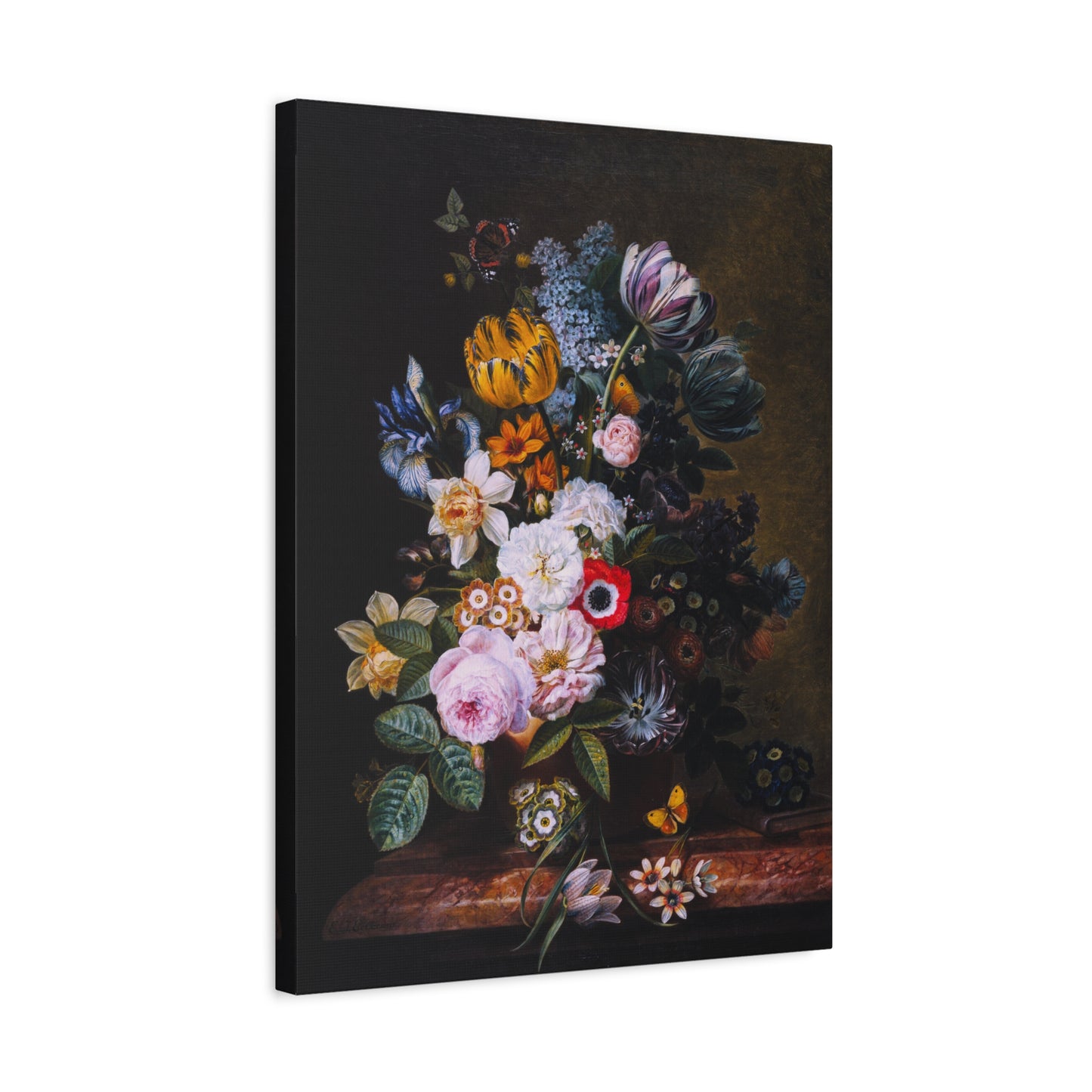 Still Life with Flowers and Butterflies Canvas Print