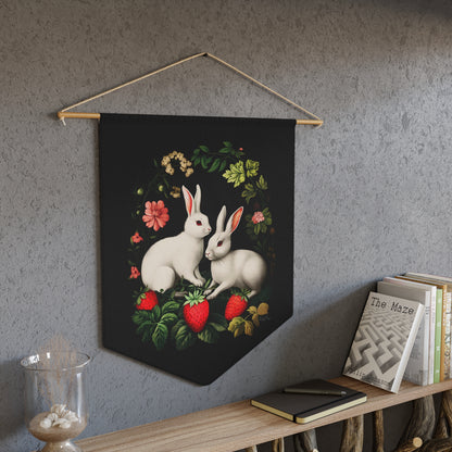 A Pair of Albino Bunnies with Berries | Hanging Pennant