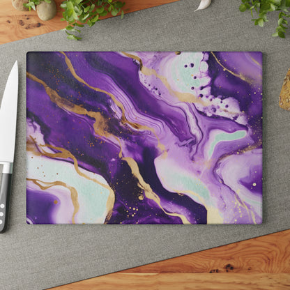 Purple and Ivory Marble Glass Cutting Board