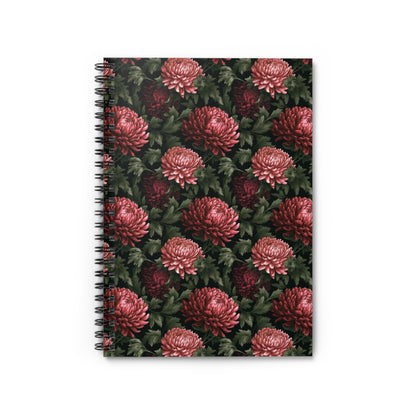 Pink Vintage Chrysanthemums | Ruled Line Spiral Notebook
