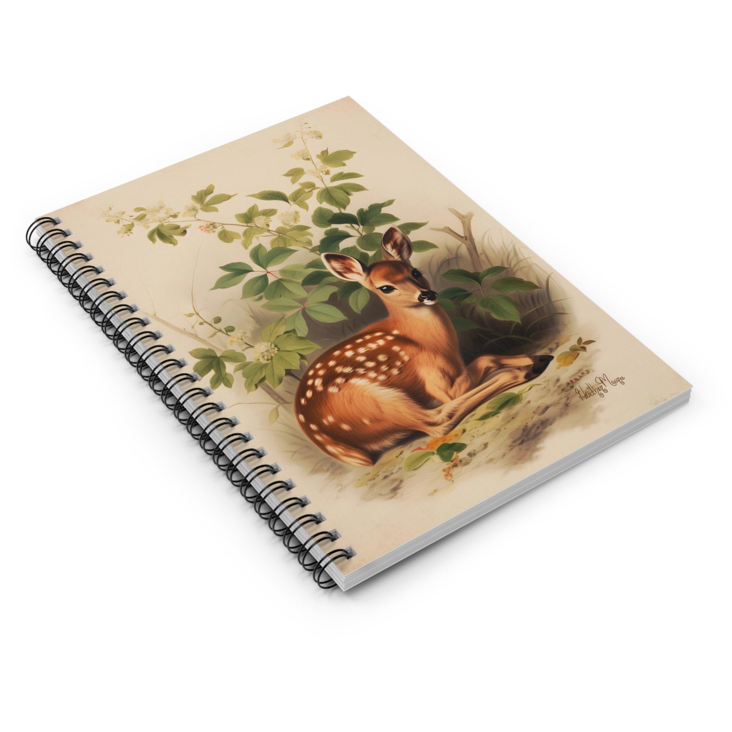 Lounging Fawn in Foliage | Ruled Line Spiral Notebook