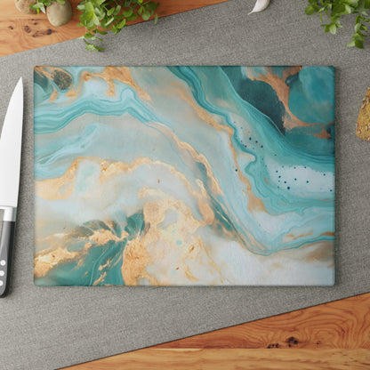Soft Teal, Turquoise and Ivory Marble Glass Cutting Board