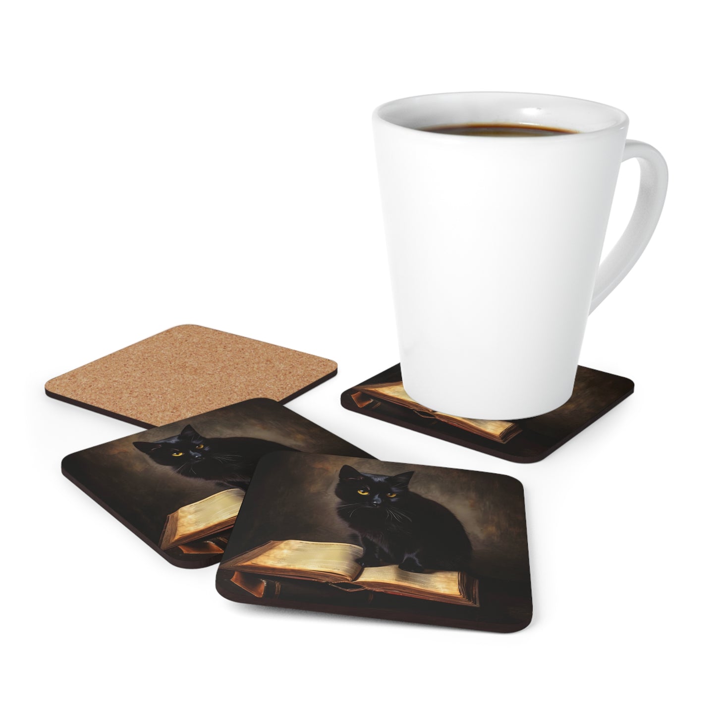 Black Cat with Books | Set of 4 Coasters