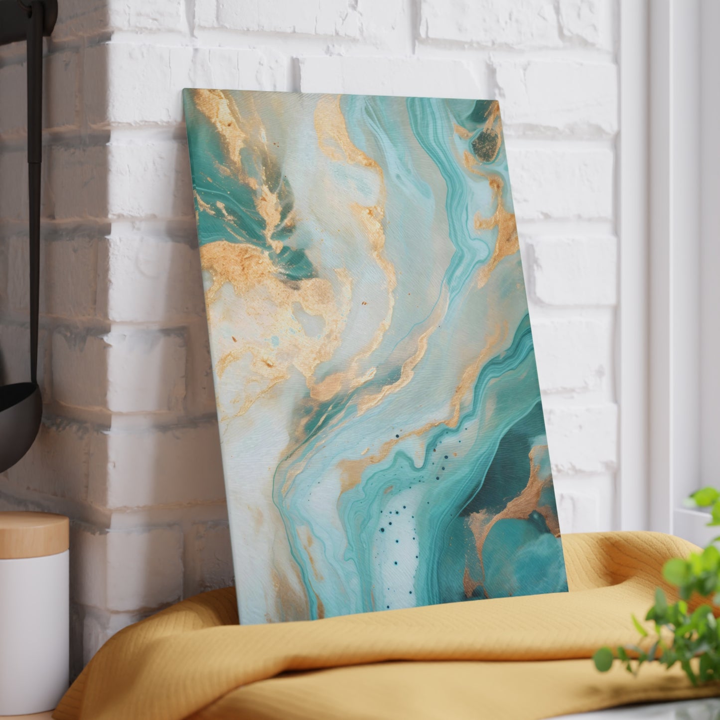 Soft Teal, Turquoise and Ivory Marble Glass Cutting Board