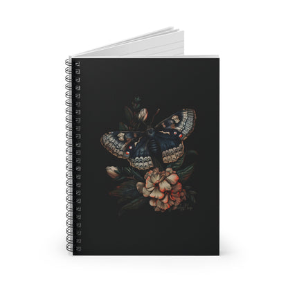 Blue Moth with Flowers | Ruled Line Spiral Notebook