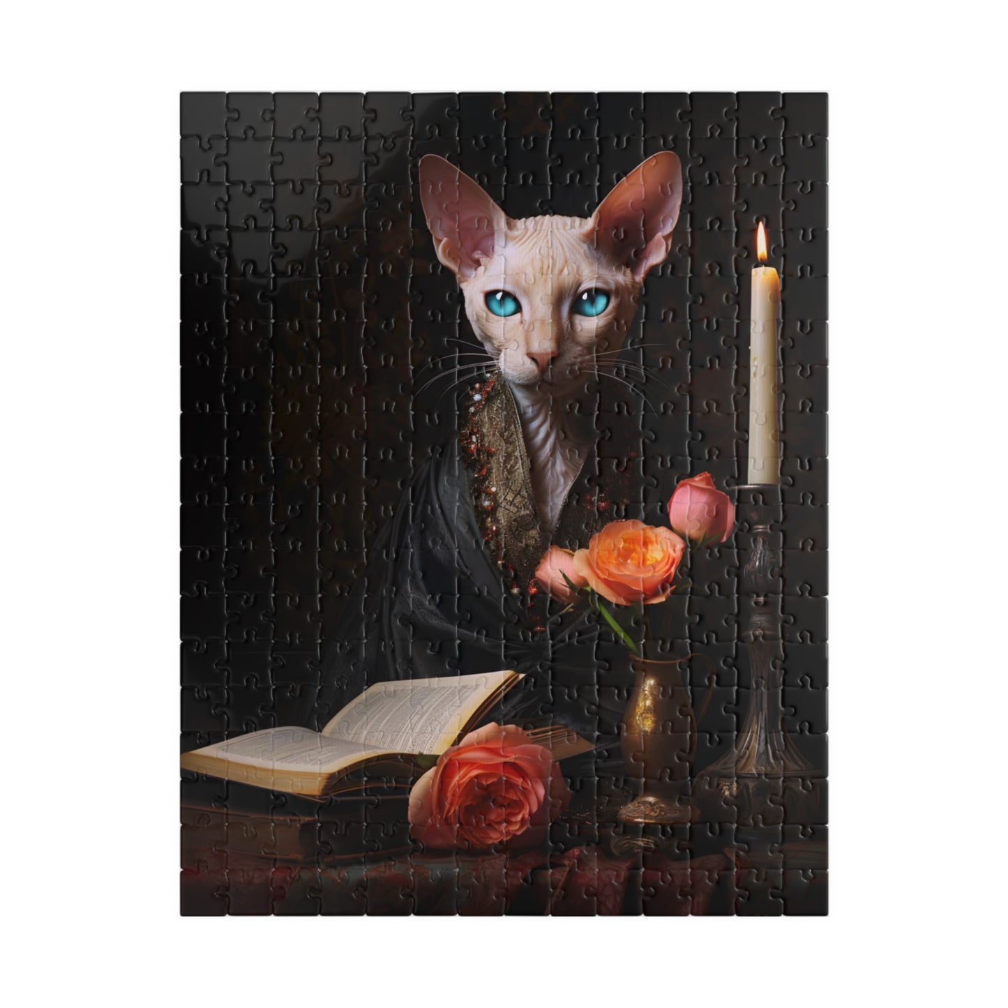 Cornish Rex with Books and Flowers | Jigsaw Puzzle