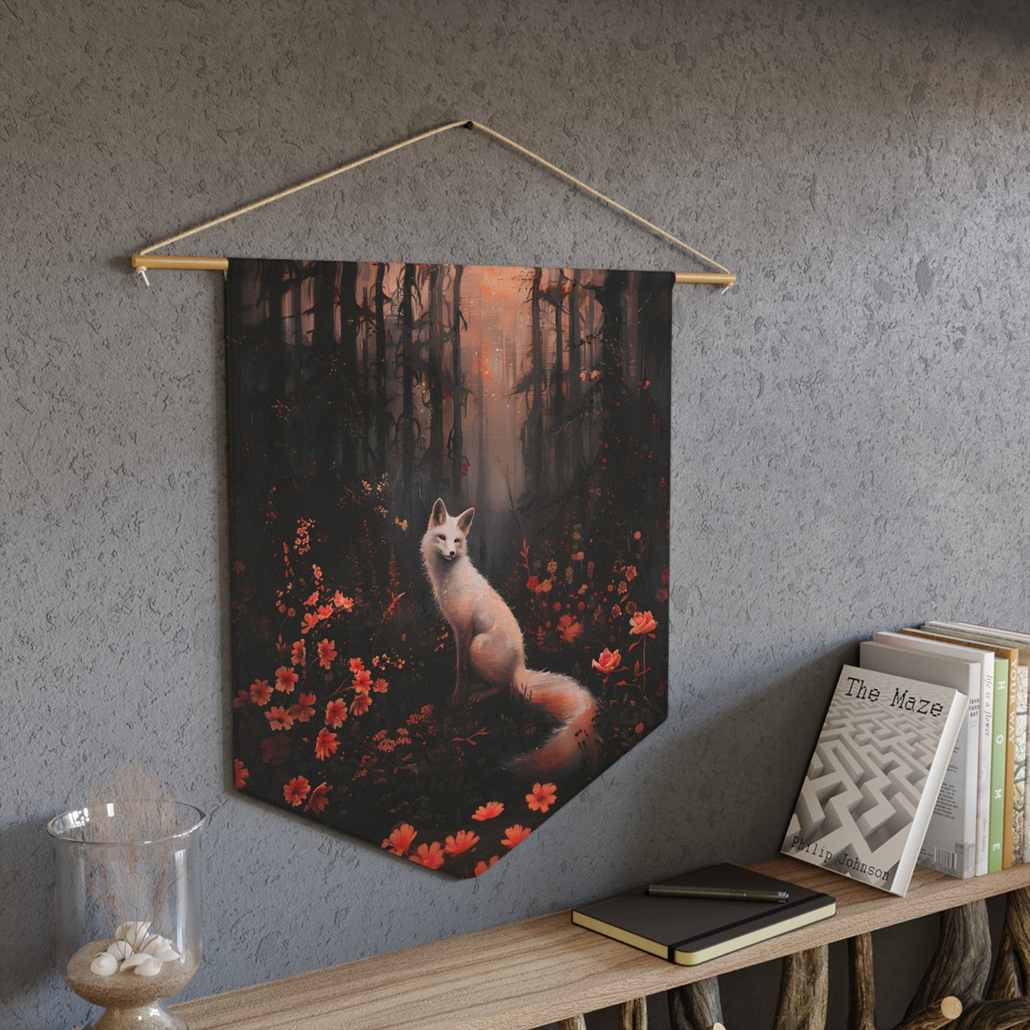 White Fox in Moonlight | Hanging Pennant