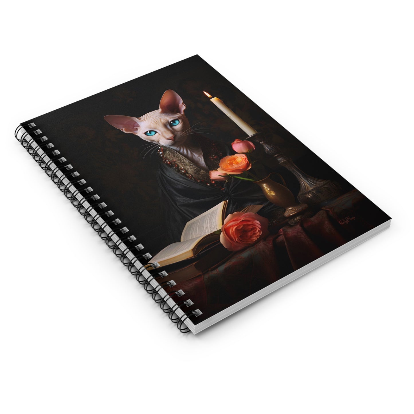 Cornish Rex with Books and Flowers | Ruled Line Spiral Notebook