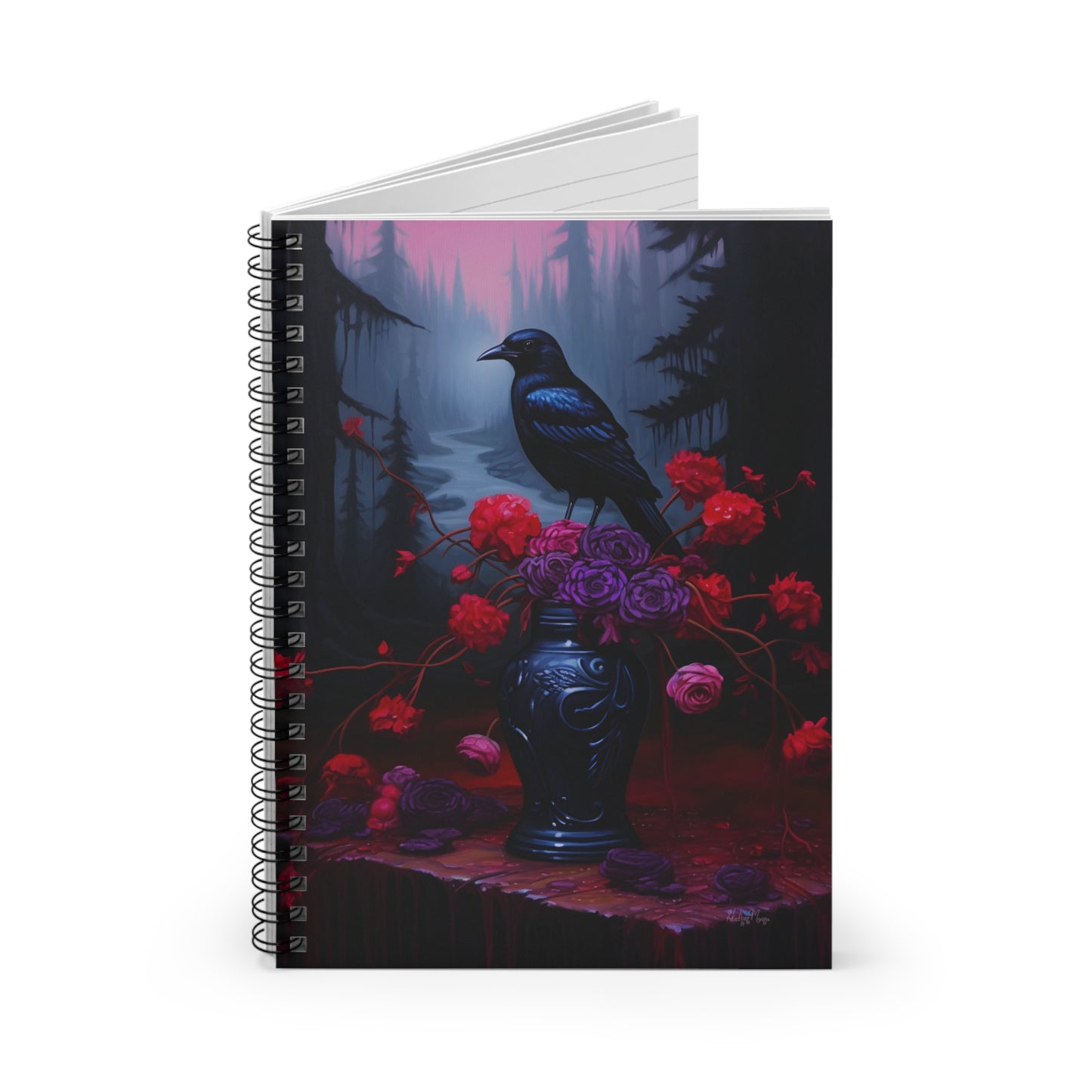 Crow Upon a Bouquet of Gothic Flowers | Ruled Line Spiral Notebook