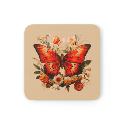 Orange and Ivory Moth Amongst Flowers | Set of 4 Coasters