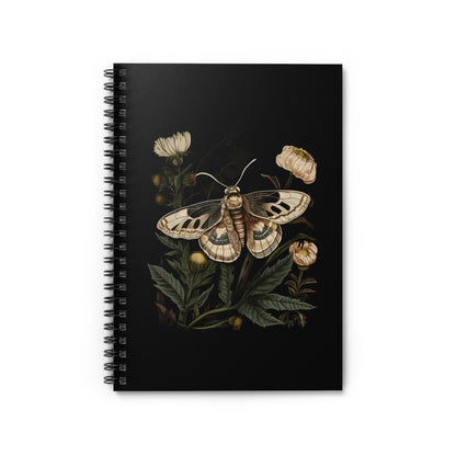 Soft Beige Moth with Ivory Flowers | Ruled Line Spiral Notebook