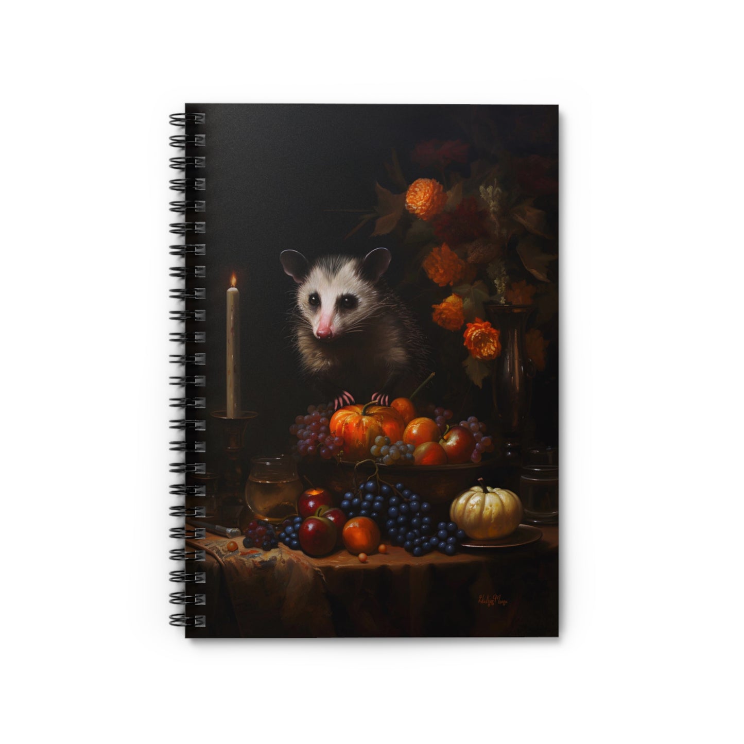 Opossum Amongst Flowers and Fruits | Ruled Line Spiral Notebook