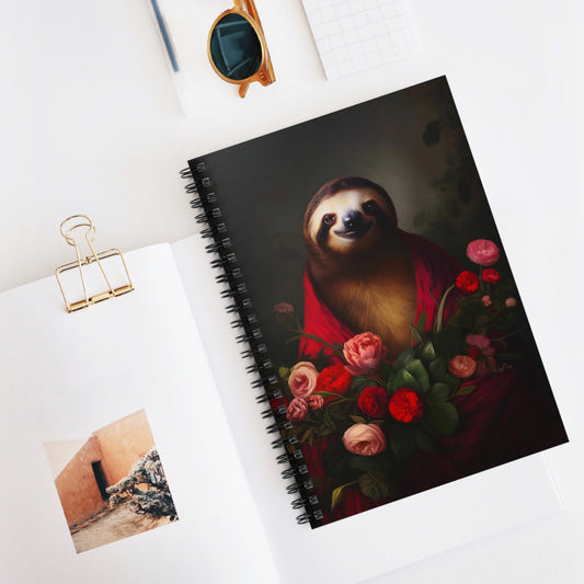 Majestic Sloth with Lush Flowers | Ruled Line Spiral Notebook