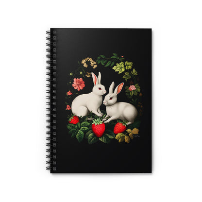 A Pair of Albino Bunnies with Berries | Ruled Line Spiral Notebook