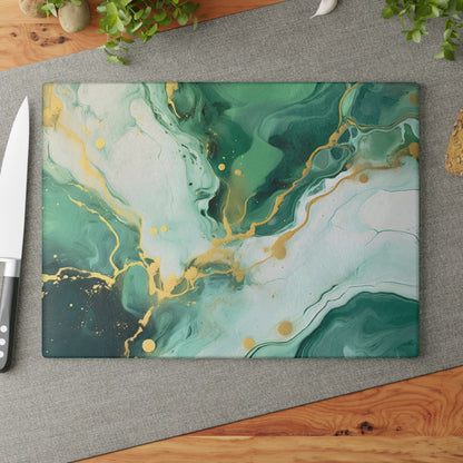 Soft Green and Ivory Marble Glass Cutting Board