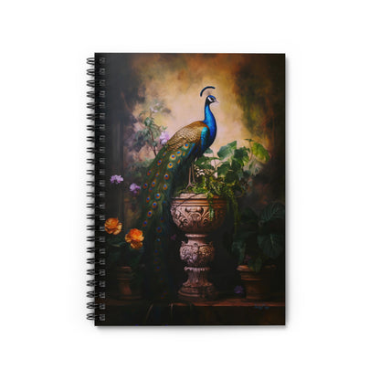 Peacock Perched Upon a Pedestal | Ruled Line Spiral Notebook