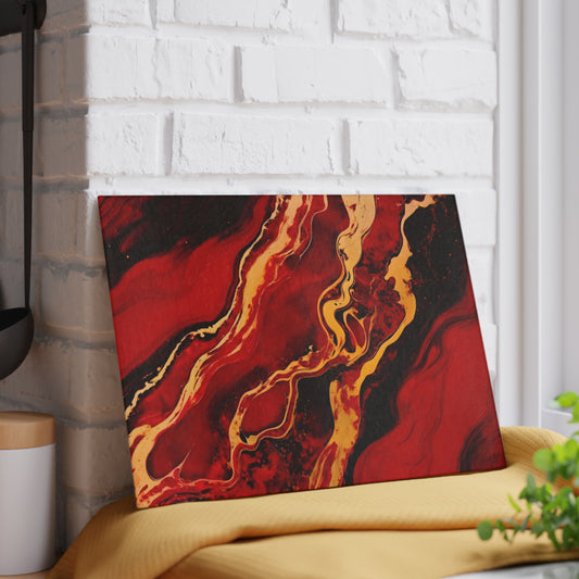 Crimson, Black and Gold Marble Glass Cutting Board