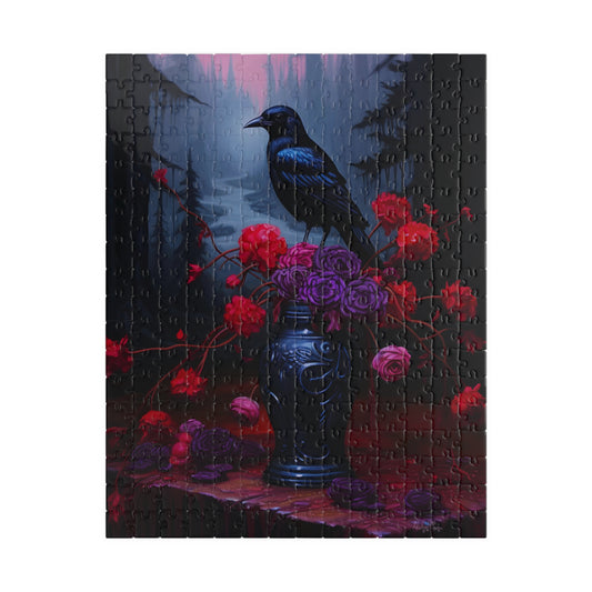 Crow Upon a Bouquet of Gothic Flowers | Jigsaw Puzzle