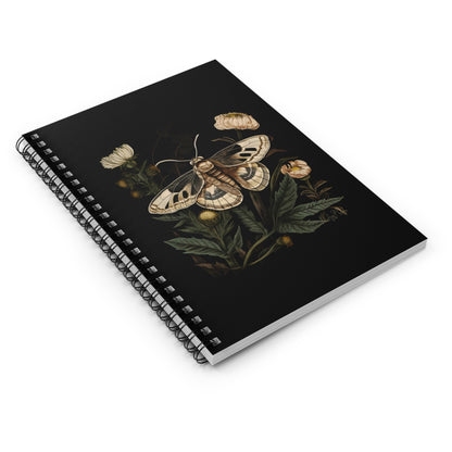 Soft Beige Moth with Ivory Flowers | Ruled Line Spiral Notebook