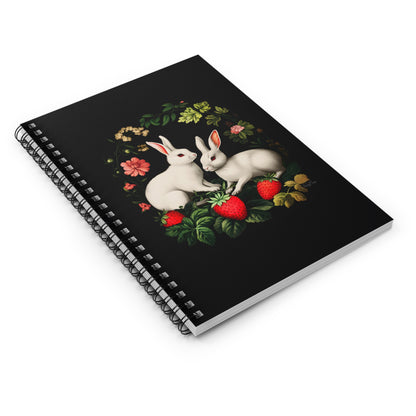 A Pair of Albino Bunnies with Berries | Ruled Line Spiral Notebook