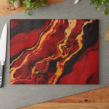 Crimson, Black and Gold Marble Glass Cutting Board
