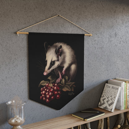 Opossum with Red Berries | Hanging Pennant