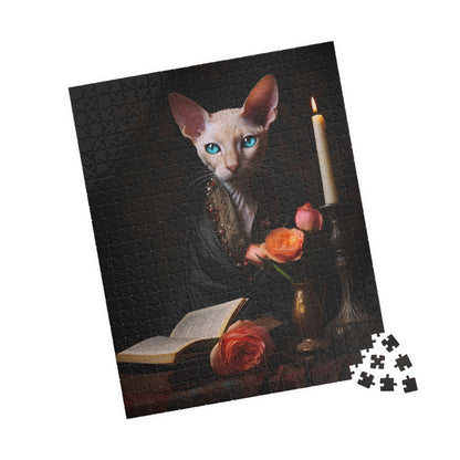 Cornish Rex with Books and Flowers | Jigsaw Puzzle