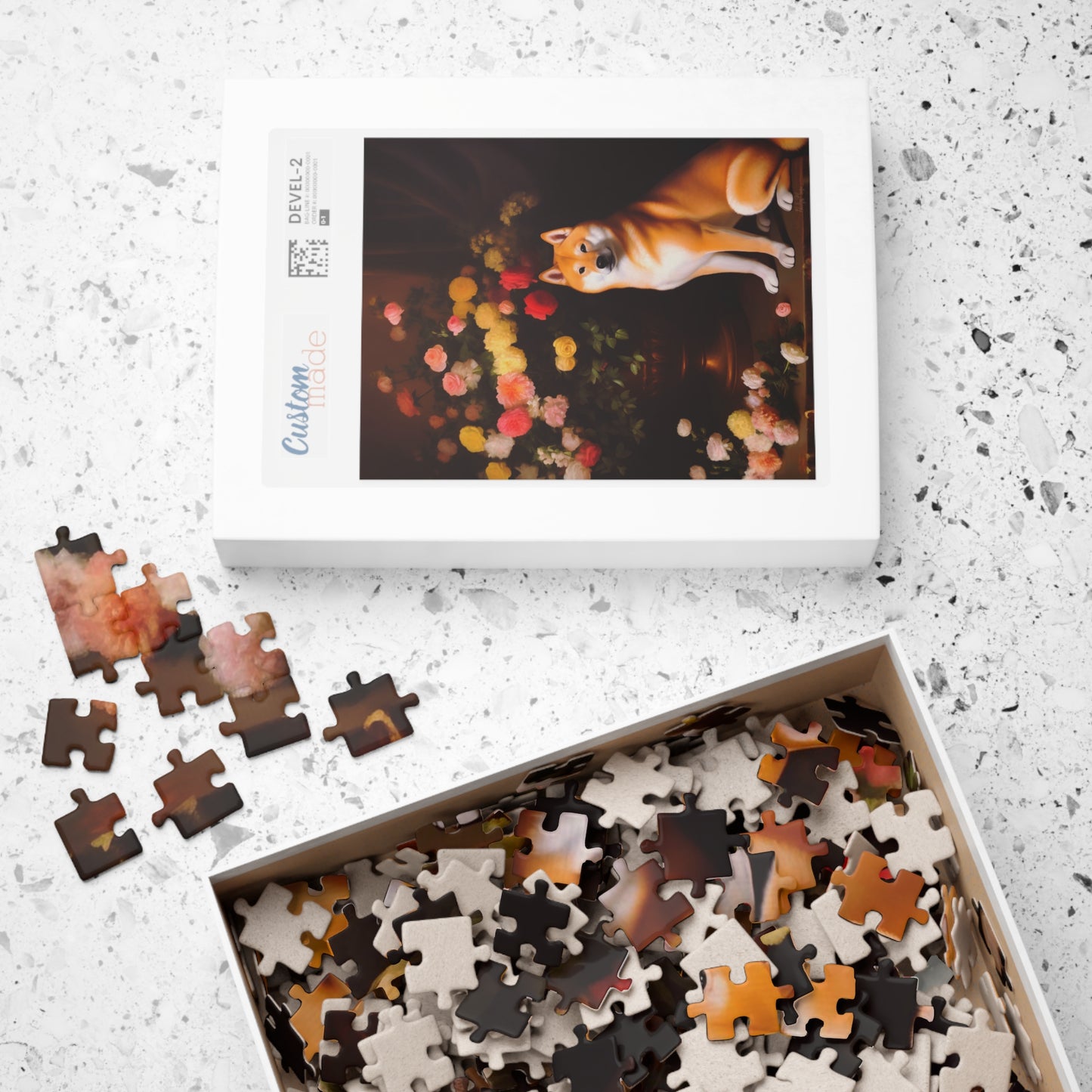 Shiba Inu Sitting Near a Flower Vase | Jigsaw Puzzle