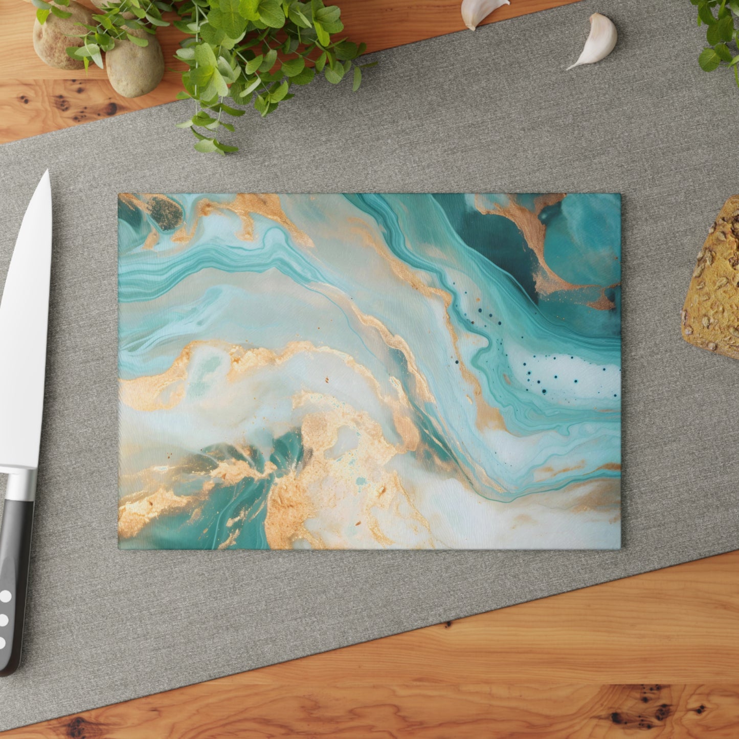 Soft Teal, Turquoise and Ivory Marble Glass Cutting Board