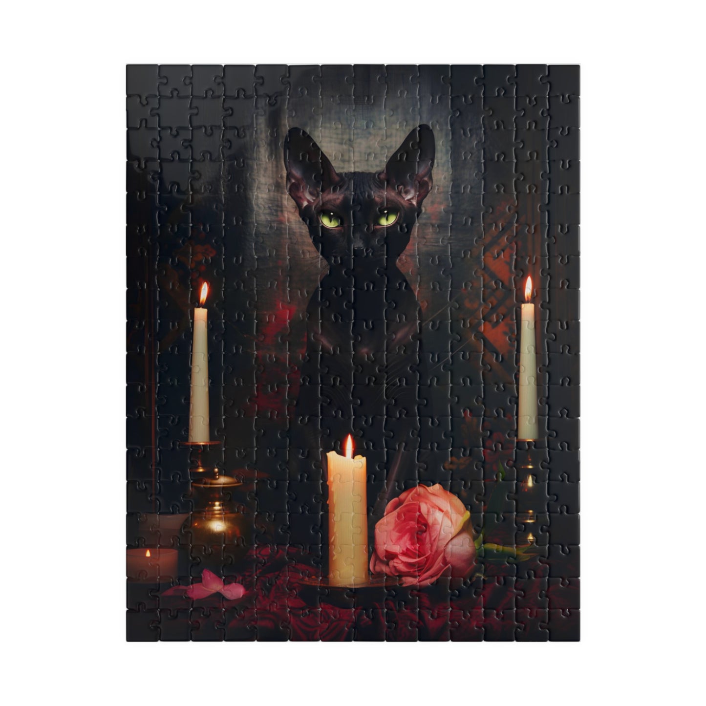 Velvety Black Sphynx with Candles | Jigsaw Puzzle