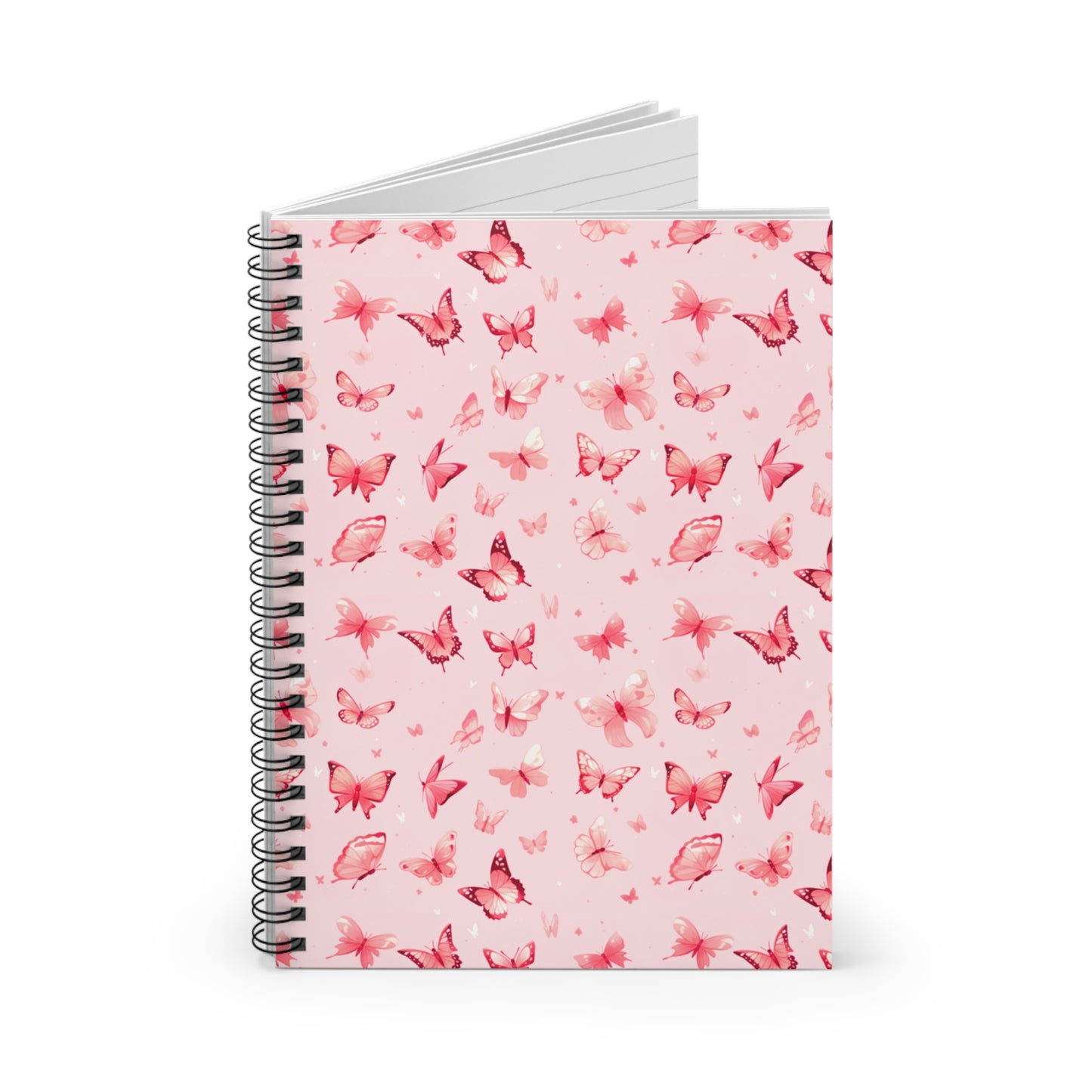 Whimsical Pink Butterflies | Ruled Line Spiral Notebook