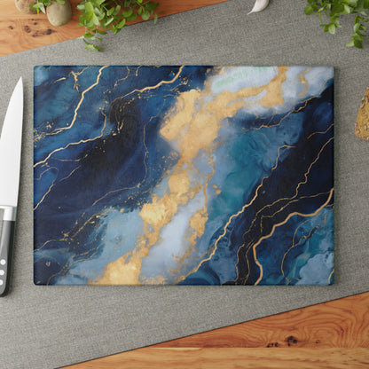 Navy Blue and Teal Marble Glass Cutting Board